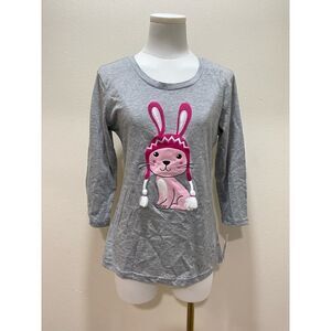 Pj Couture Bunny Animal Embroidered Sleepshirt Gray Women’s Size S - NWT
